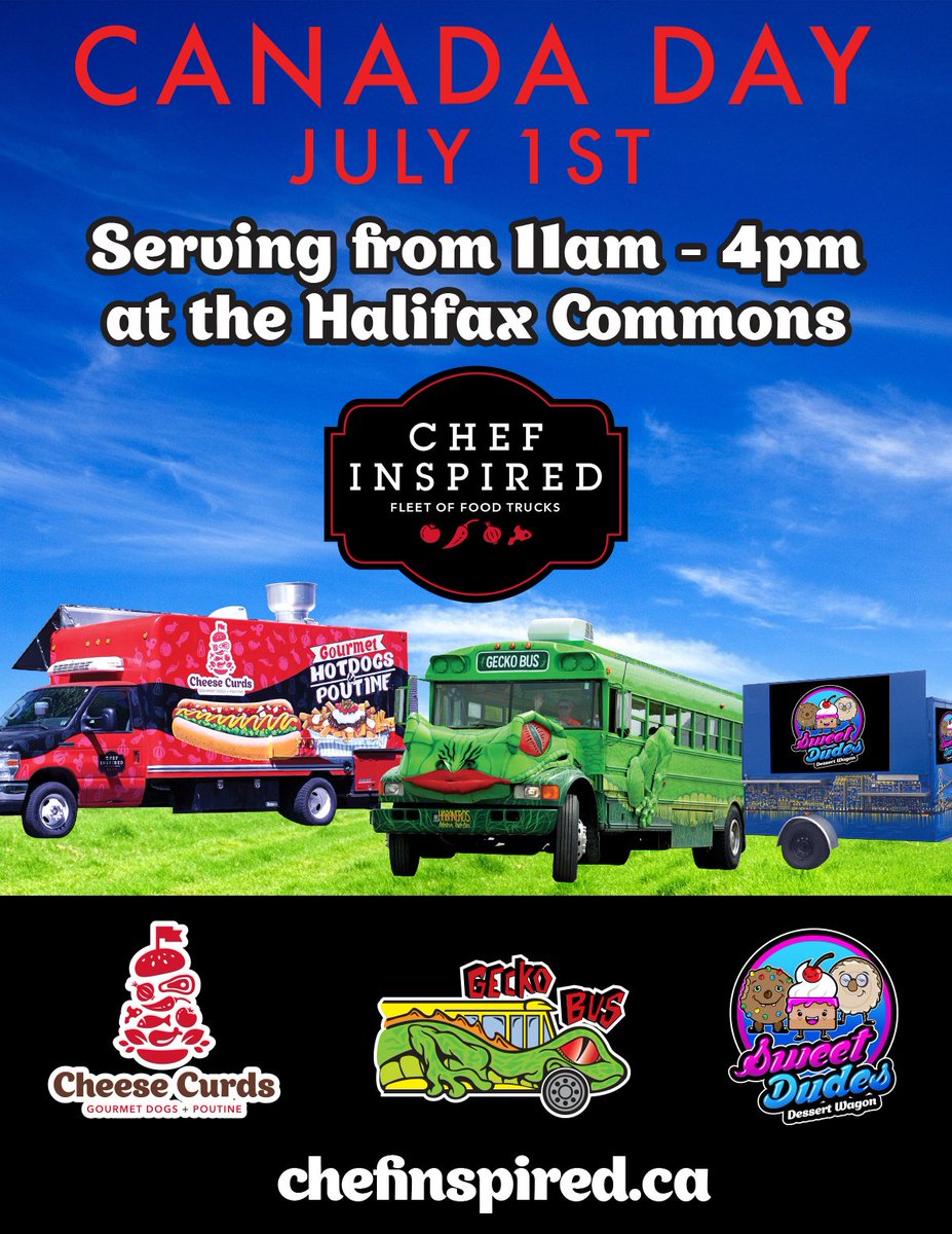 GeckoBus's tweet photo. Got plans this #CanadaDay? Celebrate with us, @CCDogsPoutine, #SweetDudes & our @NSFoodTrucks friends at #TheCommons from 11am - 4pm.
#foodtrucks #halifax #halifaxcommons #geckobus #cheesecurds #CanadaDay2019 https://t.co/vntDGEyriz
