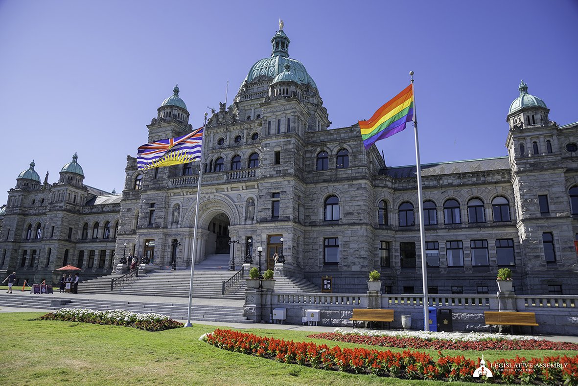 To mark Victoria Pride Week, the #Pride flag flies at #BCLeg this week. Let us stand together for inclusiveness and diversity #BCpoli #YYJPride