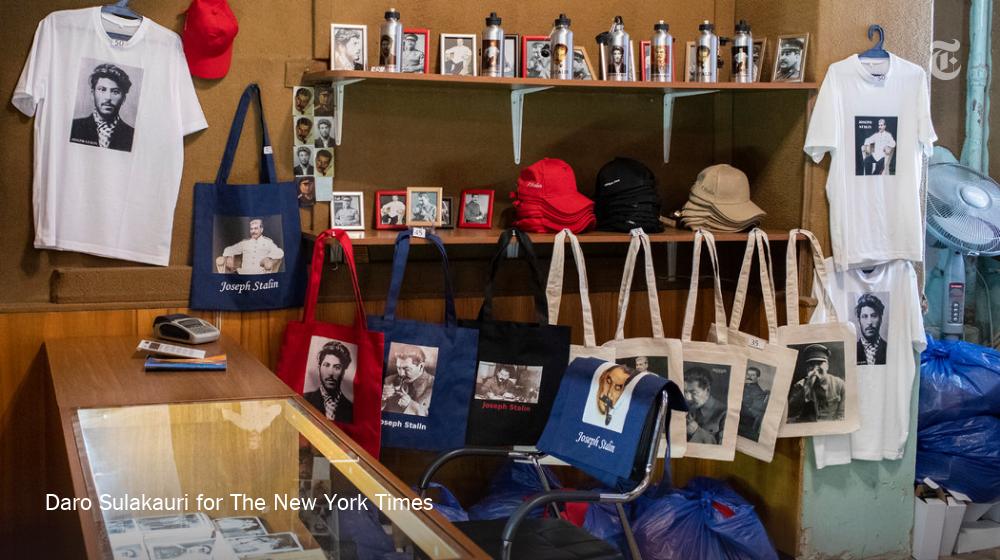 nytimes's tweet image. In Gori, Georgia, Joseph Stalin is an attraction. The city's Stalin Museum has souvenir shop with T-shirts and tote bags depicting the former Soviet leader as a young man. A nearby shop has even more Stalin-themed tchotchkes. nyti.ms/2NCwUsP