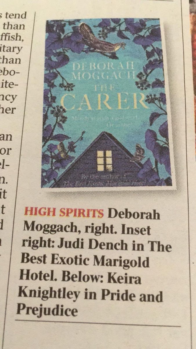 PublicityBooks's tweet photo. The amazing Deborah Moggach in the @thetimes interviewed by @RobbieTimes, who describes her new novel #TheCarer as ‘a cracking, crackling social comedy with some brilliant people observations about ageing &amp; a devilish plot twist’ 👏 #TheCarer is out from @TinderPress 9th July. https://t.co/G3Dp1vZsfB