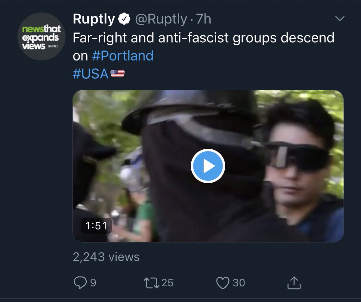 Russian propaganda outlets Sputnik and RT (and its video-based platform Ruptly) are, of course, chiming in on  #antifa and  #Portland.