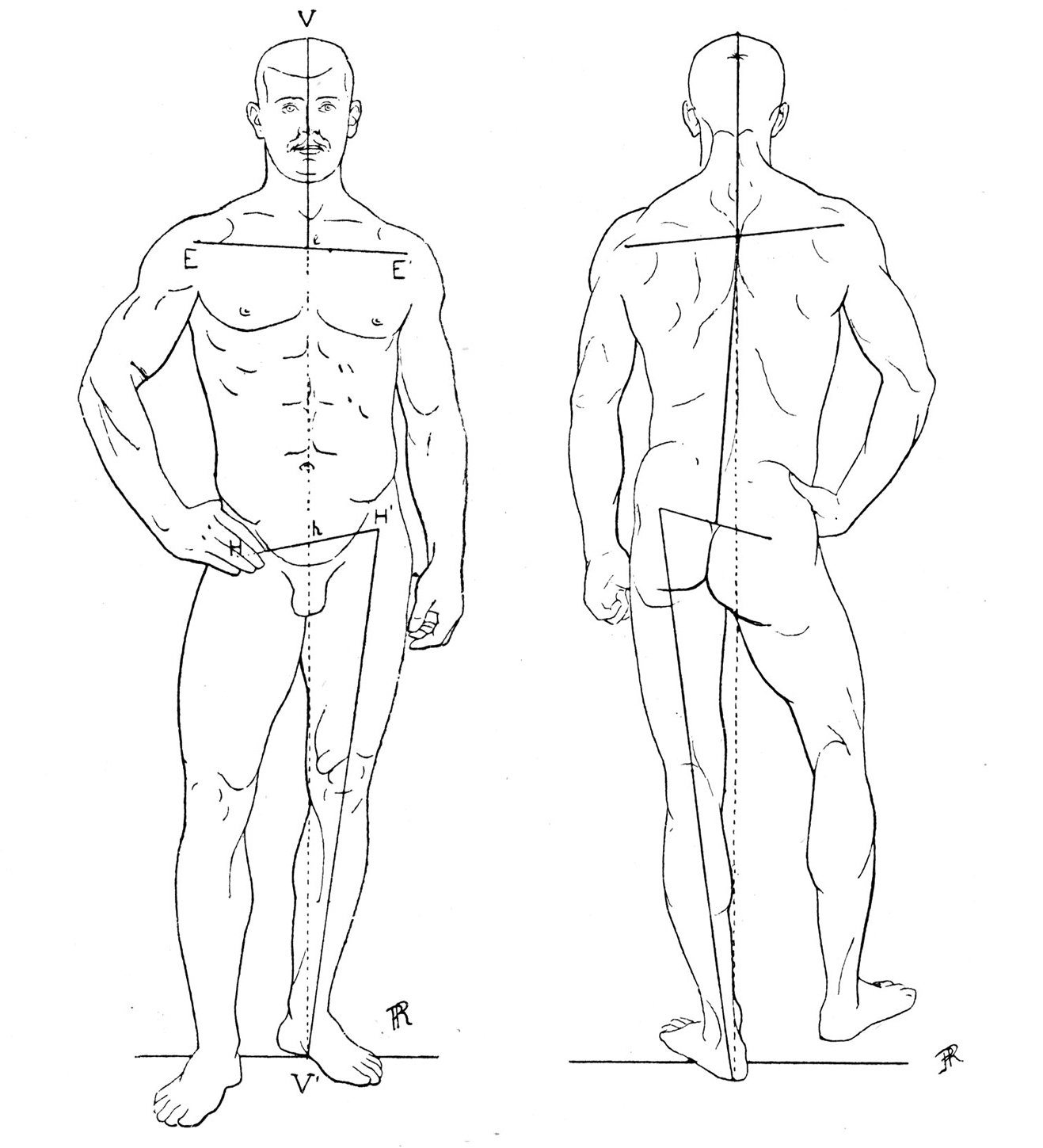 伊豆の美術解剖学者 重心 宇宙と地球の中心を結ぶ垂線 普段は意識せずとも捉えているが 人体像を表現するときには意識する必要が出てくる 特に彫刻などではチェックポイントになる 1枚目 片足重心 2枚目 前方への荷重 3枚目 後方への荷重 4枚目