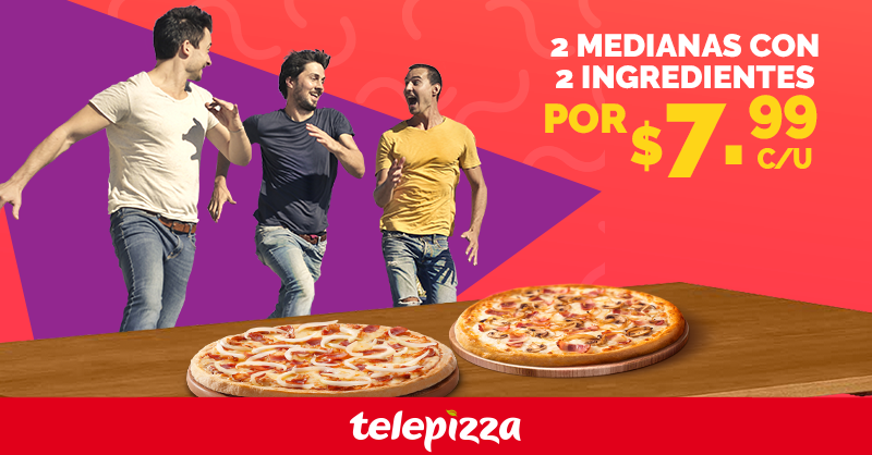 TelePizzaEC's tweet photo. Si te vas a reunir con tus amigos... ¡La pizza no puede faltar! Pide 2 medianas con 2 ingredientes por $7.99 c/u llamando al 04 602 3032. https://t.co/GqzRzqqvmT