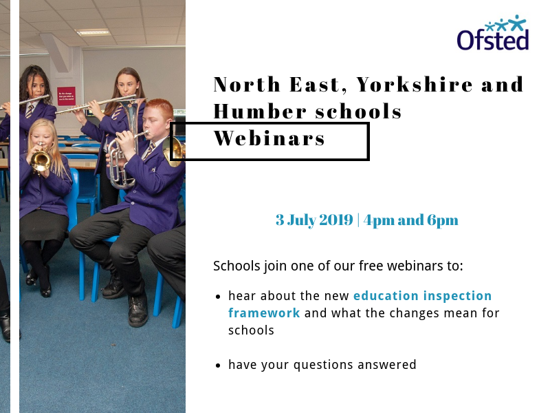 Ofstednews's tweet photo. In the North East, Yorkshire and Humber region? Work in a school? Want to know about the changes to school inspections? Sign up to one of your webinars to learn more and have your questions answered by our regional inspection team. https://t.co/lsrseozYP1 https://t.co/4XOm7KCVB3