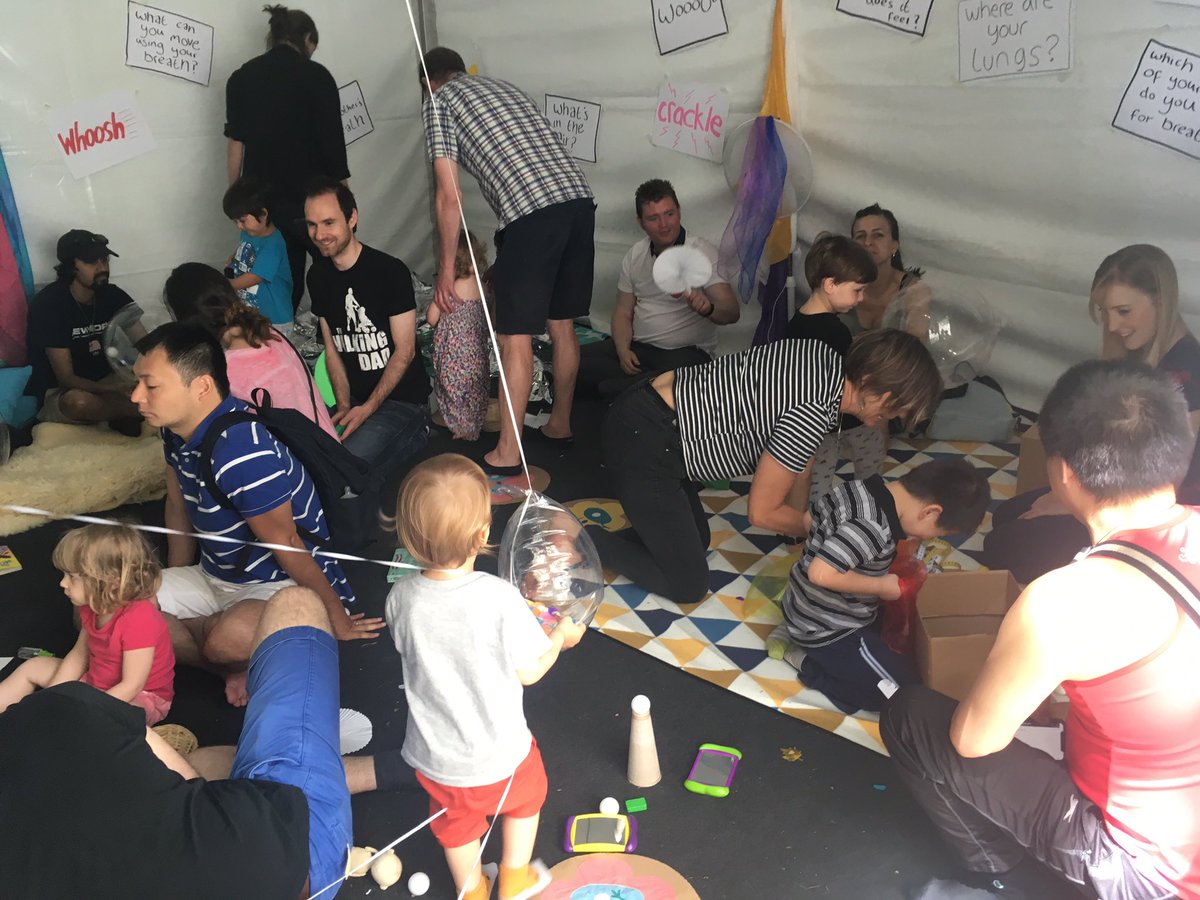 TheCuriousAct's tweet photo. Another fabulous day of little ones and grown ups engaging together: playing, exploring, experimenting and being curious about breathing. We learnt lots from our 0-3 year old engagement collaborators. Thanks everyone! @BreathingTogeth #EdRdFest https://t.co/lBG3F1rz3Z