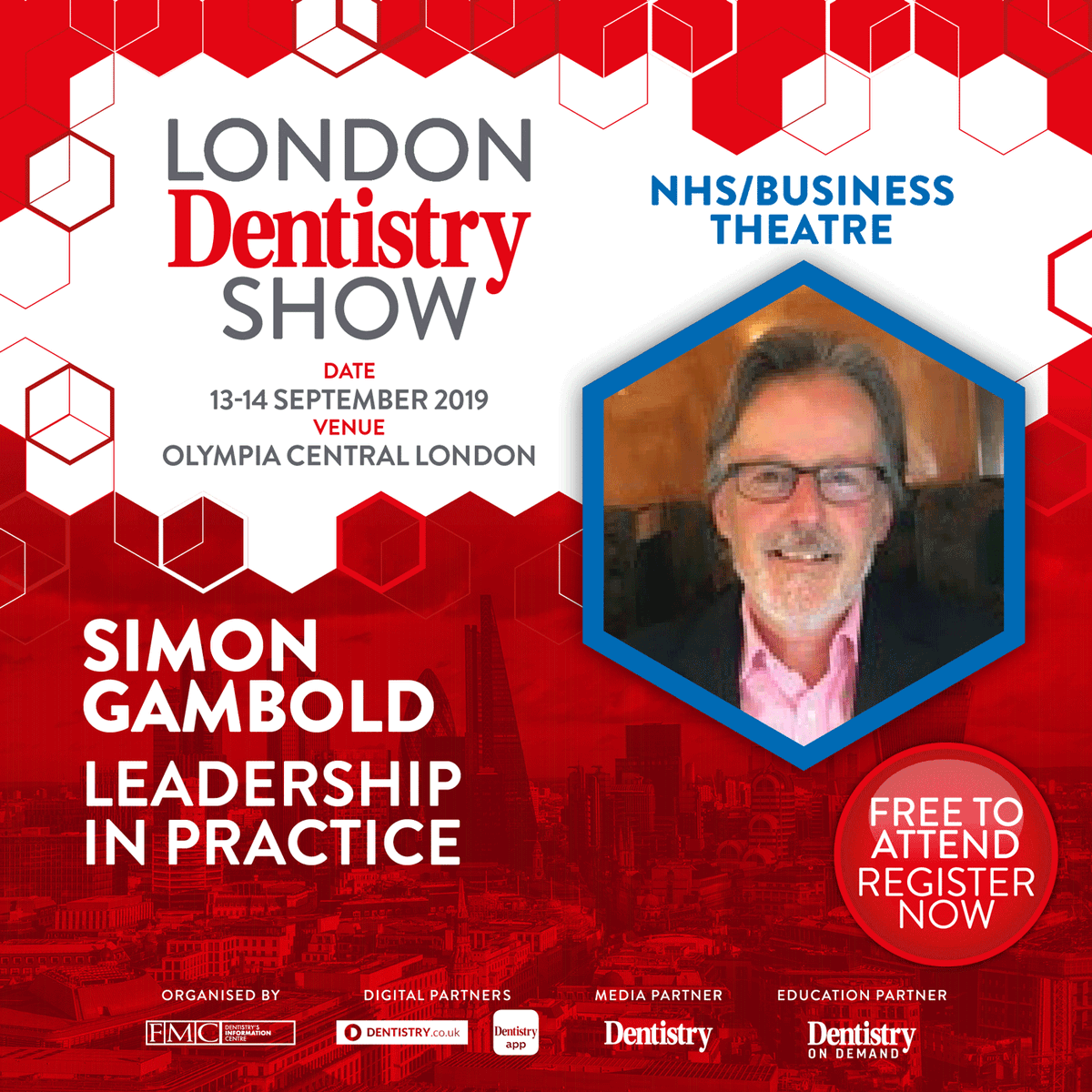 Simon Gambold lectures about ‘Leadership in Practice’ at the London Dentistry Show 2019 on 13 and 14 September! Don’t miss Simon’s lecture and register now for free! 

👉 bit.ly/2RATe43 👈 

#londondentistryshow #dentist