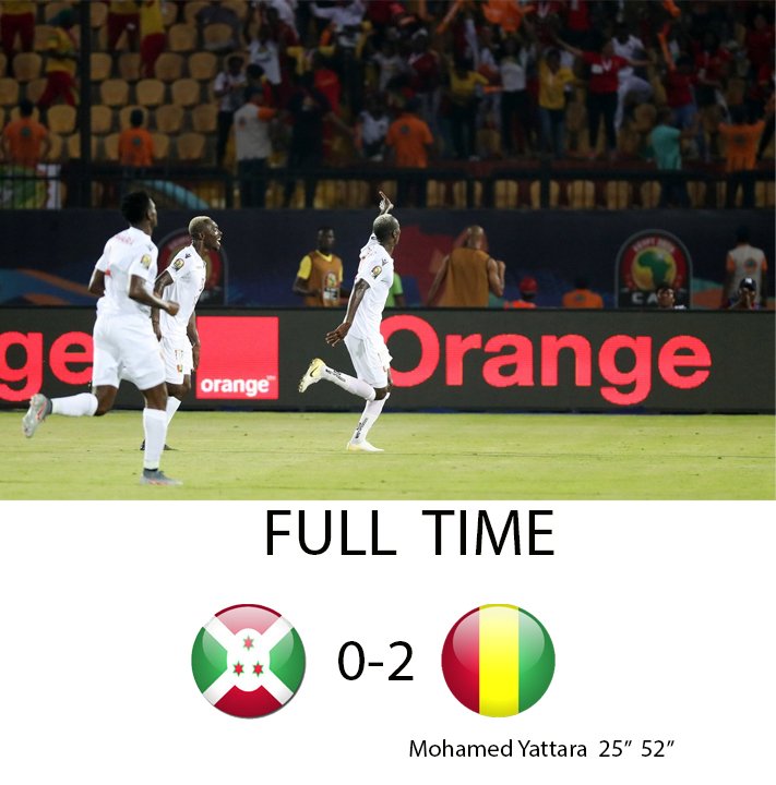 dennisSeyram_'s tweet photo. FT" Burundi 0-2 Guinea
A brace from Mohammed Yattara gives Guinea all three points and also a spot in the Round 16
#AFCON2019 #BDIGUI https://t.co/5Ro6Nq0lHh