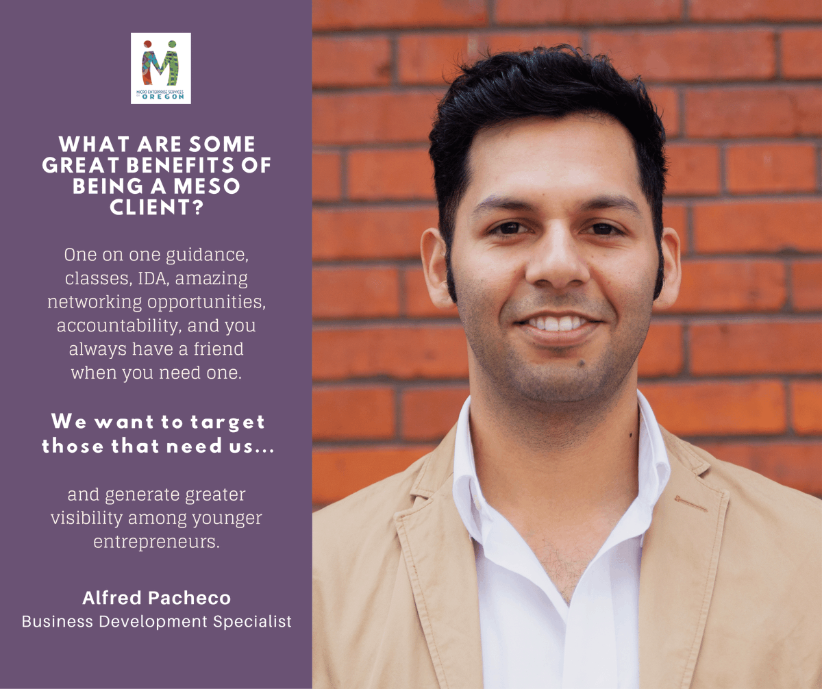 This week we are taking the time to celebrate our staffs and learn more about how they serve the community here at MESO! 🎉

Featuring: Alfred Pacheco (Business Development Specialist)

Visit mesopdx.org to learn more about our organizational services