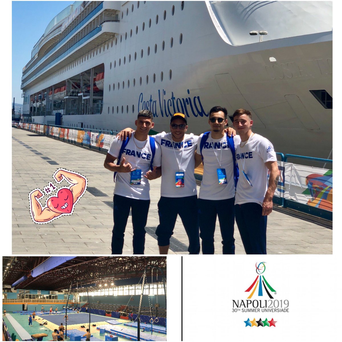 BouhailThomas's tweet photo. Première journée d’entraînement. Demain répétition. De la compétition !! La #teamnapoli est prête 👌🏼 #gymnastics #napoli2019 #franceu #ffsu #naples https://t.co/tdnVvMr5MO