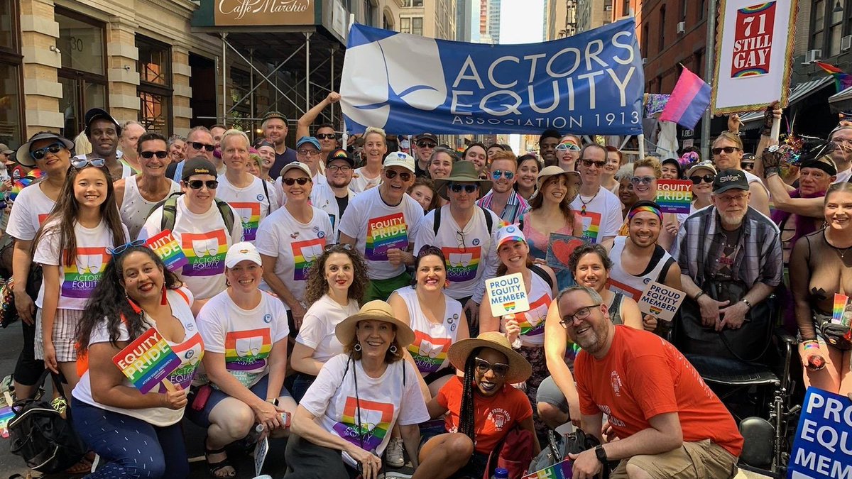 ActorsEquity's tweet photo. We are at the formation block, waiting for our turn to March in today's #WORLDPRIDE parade in NYC! #EquityPride https://t.co/HkZDk9N6N8