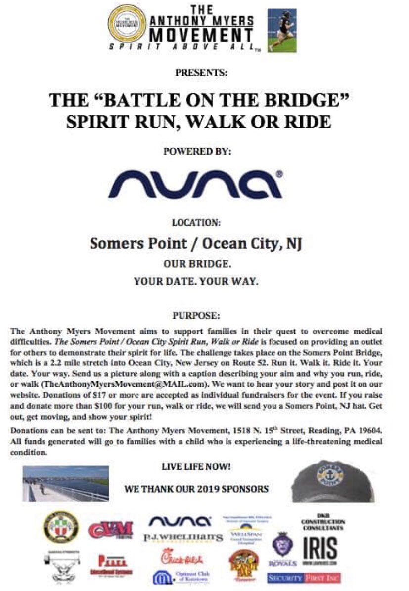 WeAreBC55's tweet photo. We ran for #Familia and @A_myers17 today. “The Battle on the Bridge” has officially launched. We support The Anthony Myers Movement. Help Anthony help others by making a donation today. #SpiritAboveAll #GoAnthony #SomersPointNJ https://t.co/Do7gfYym0E