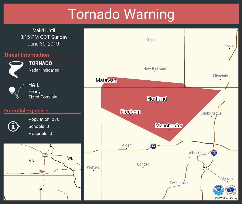 NWS Twin Cities on Twitter "Tornado Warning including Hartland MN