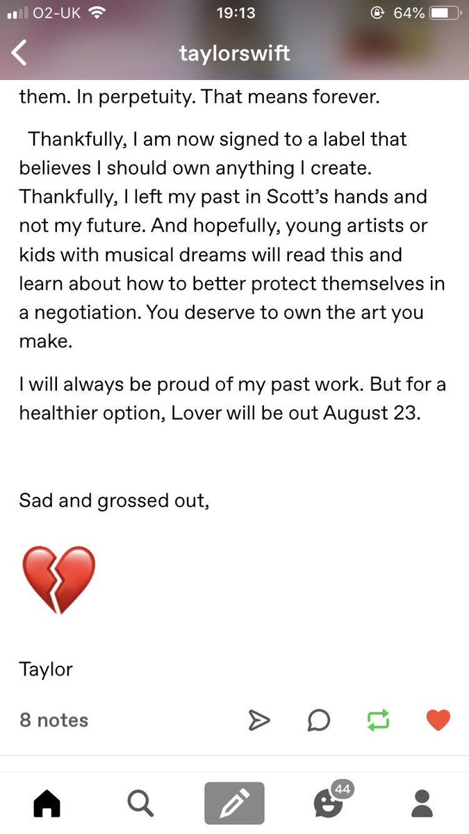 ohsoevermore's tweet photo. This is Taylor Swift. The women who wrote an open letter to Apple Music and removed her entire catalog from Spotify which made both companies change their policies.
Her art is now gonna be owned by Scooter Braun who bullied her before and disrespected her #WeStandWithTaylorSwift https://t.co/6ZY7EmZhG9