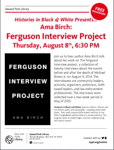amaorganizer's tweet photo. Come on out for the discussion on #FergusonInterviewProject https://t.co/mLuHglDxOb