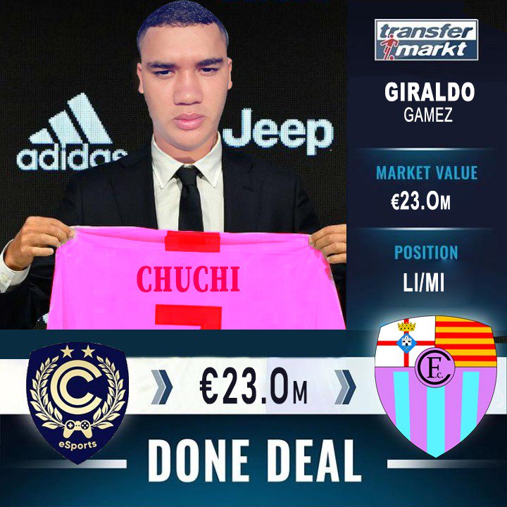 A pocas horas del cierre de fichajes para el @TopVirtualLeag1 nos hacemos con un fichajazo. Estamos hablando de Giraldo "Chuchi" Gamez, extremo izquerdo o delantero reconvertido en lateral. Fortaleza defensiva, velocidad y pase decisivo. Encantados de tenerlo entre nosotros.