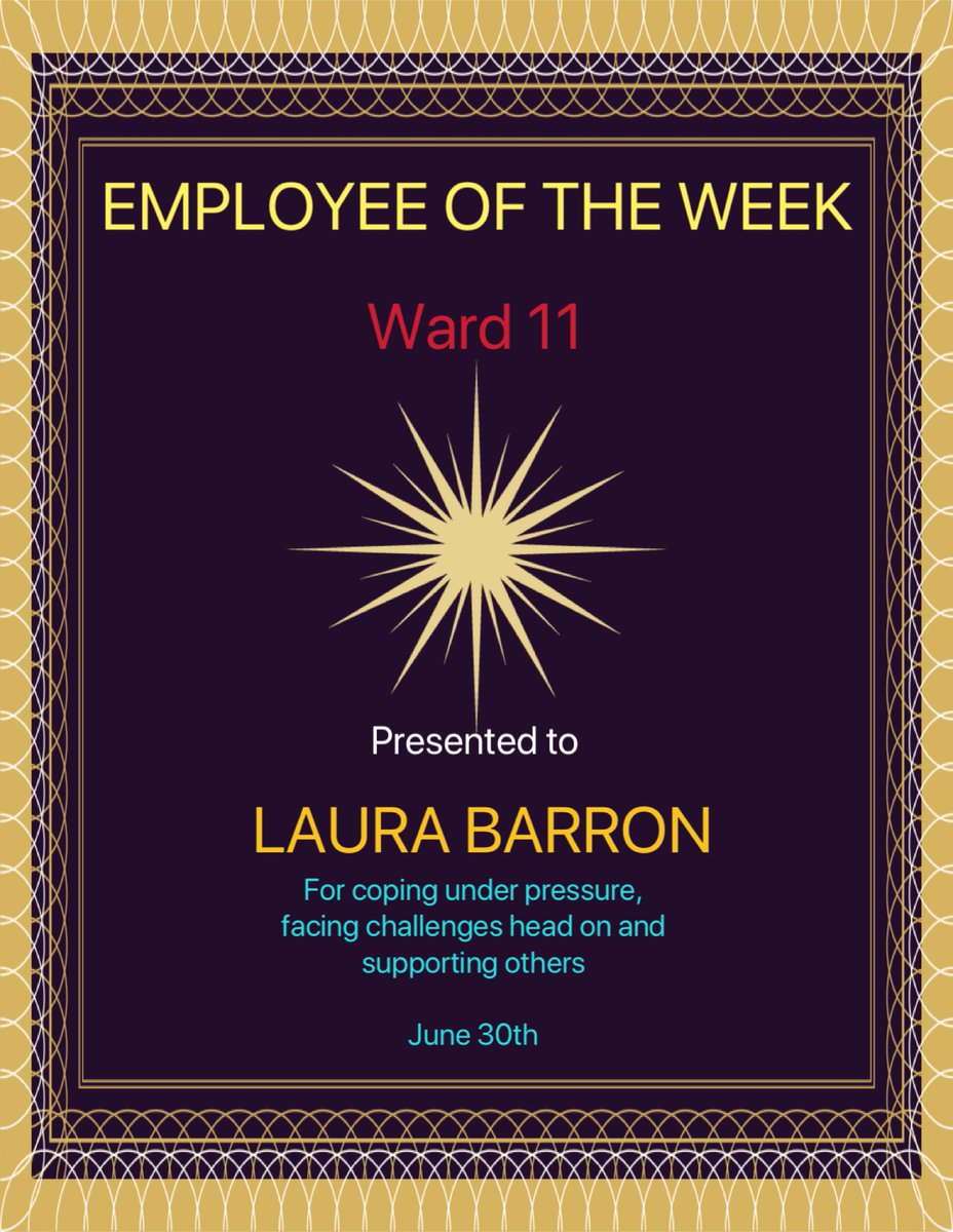 Congratulations to our employee of the week @laurabarron90 for proving that you can do things if you try!! Well done 😊 #FacingChallenges #SteppingUp #Proud @AtalaySarah @charchar2908 @YorkGillyGilly @YorkTeachingNHS
