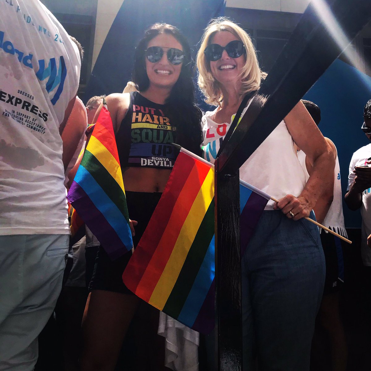 WWECommunity's tweet photo. .@SonyaDevilleWWE met @glaad CEO &amp; President @sarahkateellis, #StateOfPride host @raymondbraun and singer-songwriter @metheridge at #PrideNYC! https://t.co/KEAvCORX97