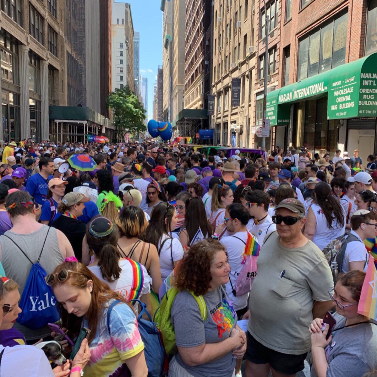 UJAfedNY's tweet photo. Weโre marching to show our Jew York Pride today! Give us a shout when you see us โ #HappyPride! โก๏ธ๐ณ๏ธโ๐ #UJApride #NYCPrideMarch https://t.co/rpIfNKduKK