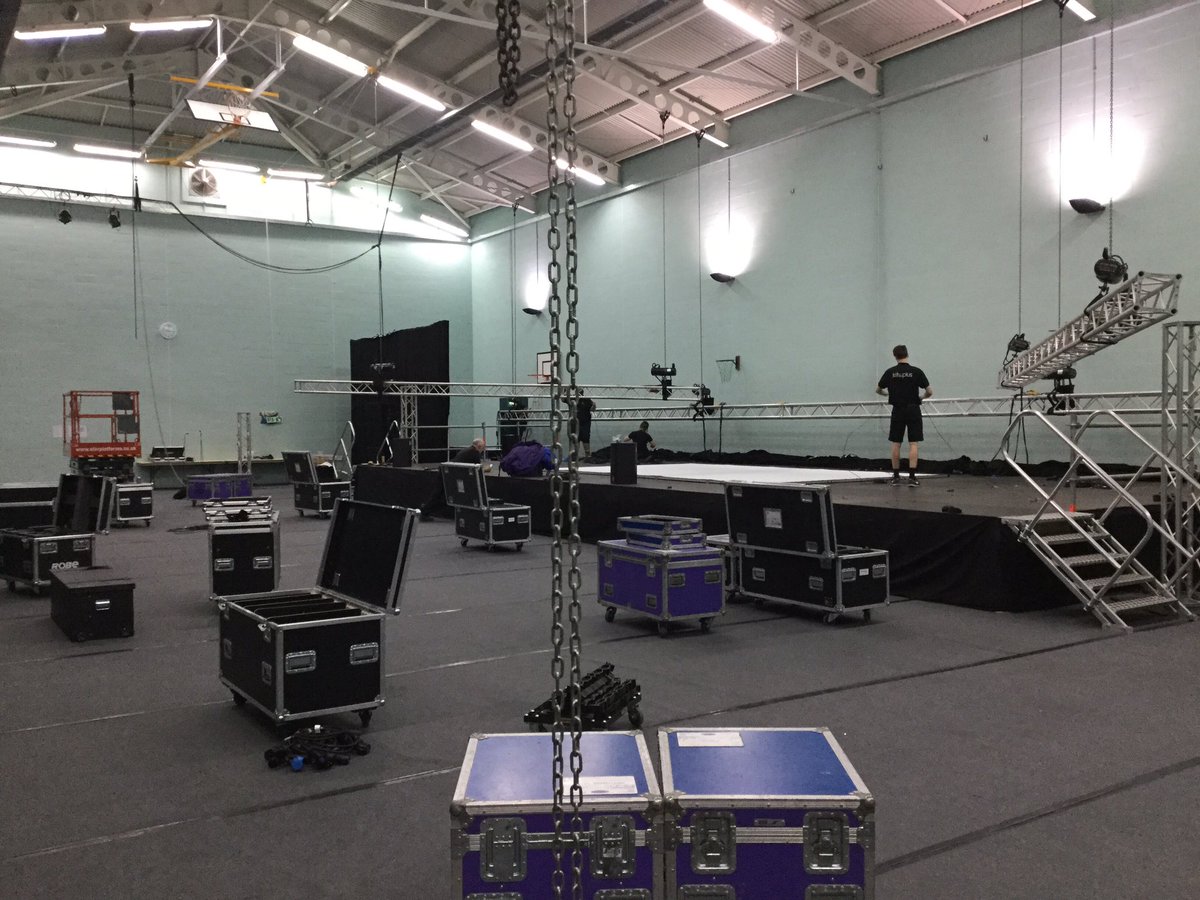 DowneHouseAV's tweet photo. We’re listening to the Billy Elliot soundtrack and all singing along as the Farr Centre is returned to normality... fingers crossed the next photo will see the stage gone! #givethemtheoldrazzledazzle https://t.co/YvvcOEyM6G