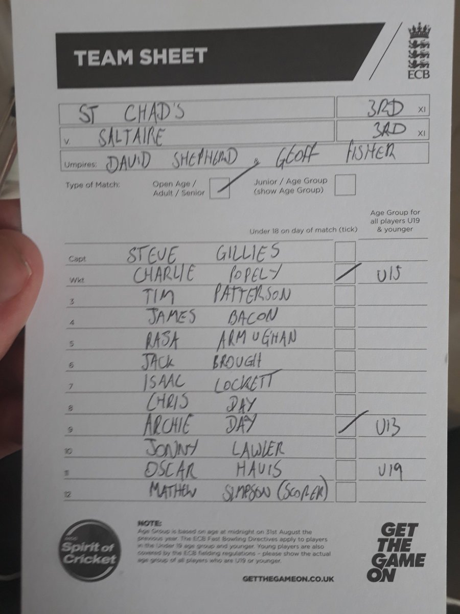 SteIsAwake's tweet photo. Felt weird, writing myself at the top of the sheet... Loved every minute though even if we didn't quite get over the line! #cricket #captaincydebut https://t.co/zXabfUmmIl