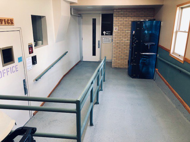 ThomasVail15's tweet photo. Outside of Judith Gap School, super quaint but difficult for someone with any serious disabilities.  Our main entrance which no one uses is inaccessible, as is the fire escape.  Ramp is working great.  Happy Sunday!  #EDLD657 https://t.co/jiFbhKQ0FF