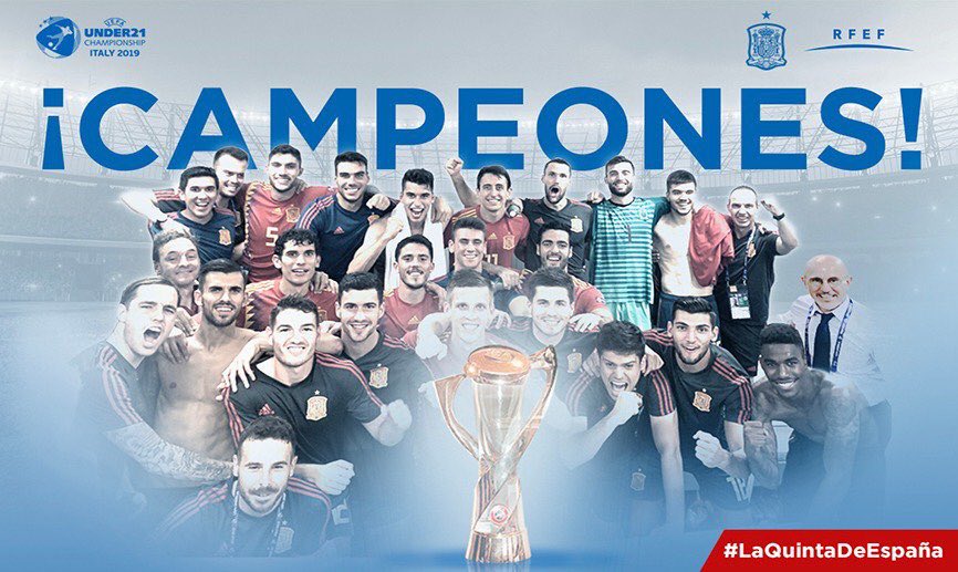 RFFM_oficial's tweet photo. Desde la #RFFM queremos felicitar y trasladar nuestra enhorabuena a la @SeFutbol Sub-21 tras conquistar la quinta Eurocopa de nuestro palmarés.
Orgullosos del fútbol nacional y orgullosos de nuestros jugadores!!
#VamosEspaña #EuroSub21 #finalsub21 #EspanaAlemania https://t.co/AZ99xGzPah