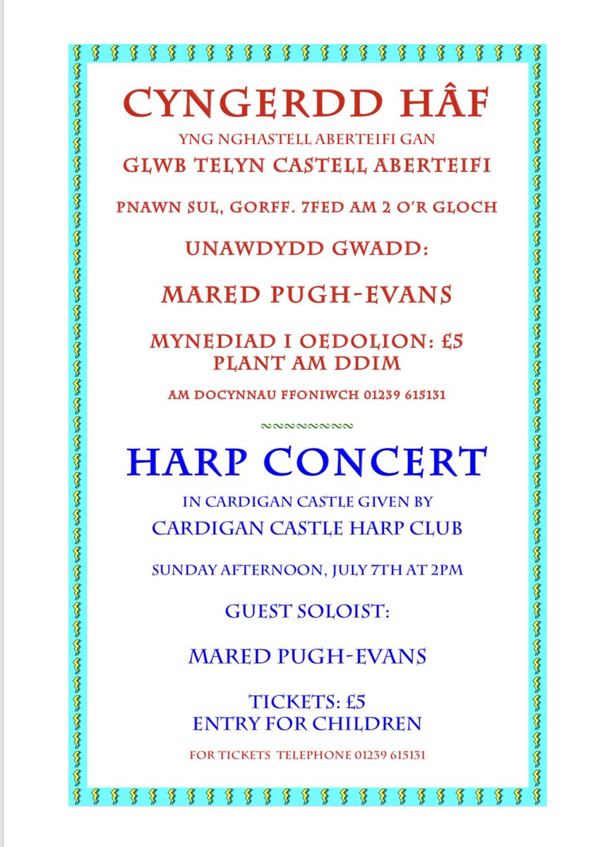 Dydd Sul nesaf / Next Sunday  @hakaentertain @AberystwythNews @carylthomasharp @CardiganCastle @BethHarpWales @CyfeillionCerdd