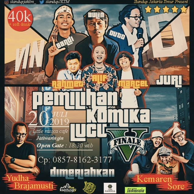 RT @standupjktm
info lebih lanjut cek poster ,
langsung pesen ke CP yak mumpung
baru abis gajian 😉

#pemilujaktim #standupcomedy
#standupindonesia