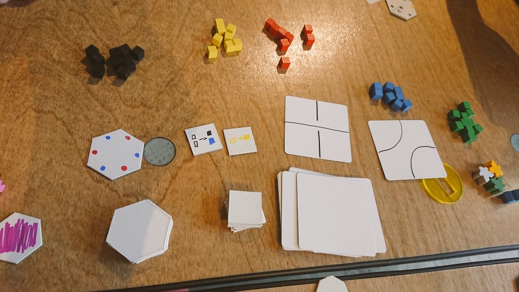 So we have a game idea!

Me, <a href="/TheBlueMuzzy/">Muzzy</a> &amp; <a href="/FillmoreGameCo/">Fillmore Game Co.</a> have some kind of alchemical machine builder 🔥⚗️💎

I'm not sure what's happening but its doing things!

#boardgamejam #BATdevs <a href="/VPCafe/">Victory Point Cafe</a>
#boardgame #gamejam