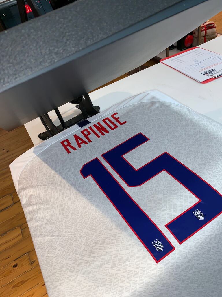 ussoccer's tweet photo. We love it 😍. Customize your jersey at #FanStudio, pres. by @Visa, in Chicago to get geared up for the Semifinal watch party at Lincoln Park! Open until 6:00pm on Sundays and 8:00pm M-Sat. https://t.co/qcluNo4BKK