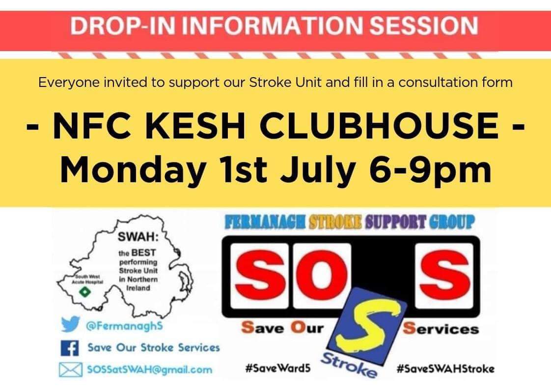 FermanaghS's tweet image. Heads up #Kesh area! Take 5 minutes out of your day on Monday to take part in the #stroke consultation to #SaveSWAHStroke #SaveWard5