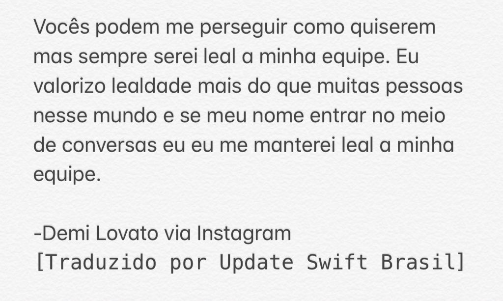 updateswiftbr's tweet photo. Demi Lovato publicou mais uma nota em seu Instagram, afirmando que será leal ao ladrãozinho de discografias. https://t.co/snQawi6VsI