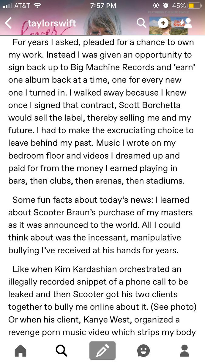 dontblamejeana's tweet image. my heart hurts today. artists should be able to own their own music, and the fact that this isn’t happening is so so wrong. Scott, making Taylor “earn” her albums one by one in exchange for six more is not opening giving them back as you say you were. sick. #WeStandWithTaylor