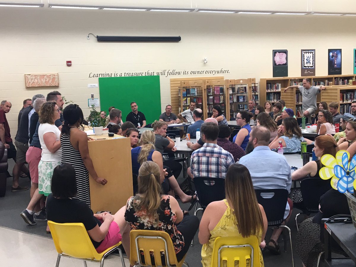 Saying goodbye to 20 staff, 16 of whom have no job in September. This was the most heartbreaking staff meeting I’ve ever attended. How can anyone be excited about summer when so many great educators are losing their livelihood? <a href="/BCIVS/">BCI Mustangs</a> <a href="/GEDSB/">Grand Erie District School Board</a> #onpoli #OntEd #CutsHurtKids