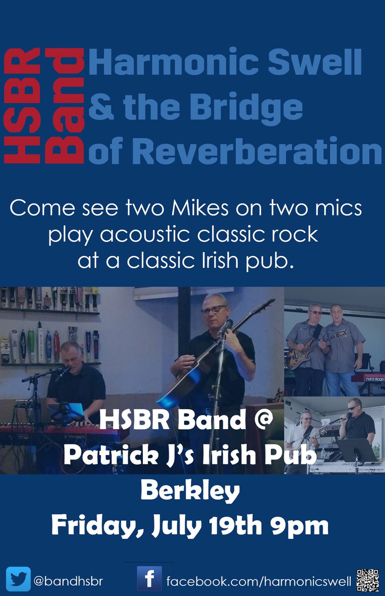 BandHsbr's tweet photo. Come hear Harmonic Swell and the Bridge of Reverberation July 19th ⁦@patrickjspub⁩ https://t.co/nJgpYq1AXX
