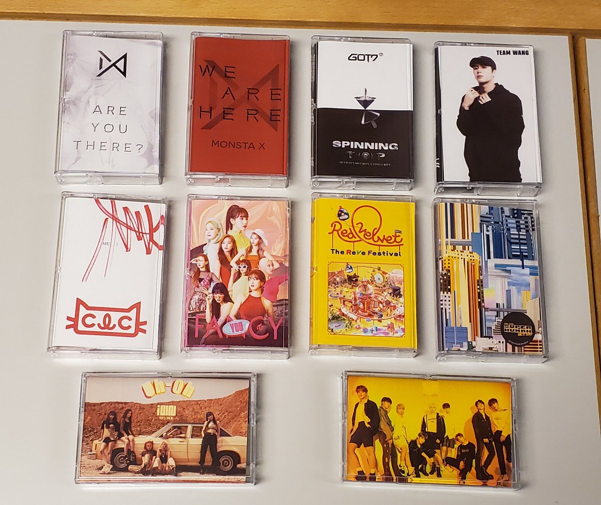 KPOPCassettes's tweet photo. Coming to the shop later this week #kpopcassettes #monstax #GOT7 #TeamWang #CLCMe #TwiceFancyYou #RedVelvet #nct127 #GIDLE #UhOhitsGIDLE #straykids #Cle2_YellowWood https://t.co/vJwfB14wow