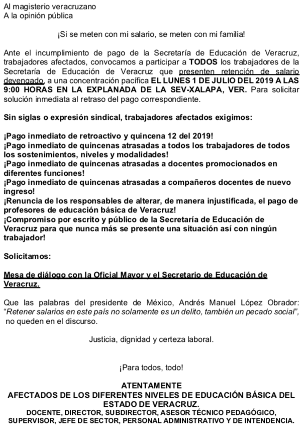 JMMAYA's tweet photo. Al magisterio veracruzano 
A la opinión pública. 

Si se meten con mi salario, se meten con mi familia. 

@alcalorpolitico @plumaslibres @LaJornada @AGpeMD @TomasGlezCorro @UrielFA @xeunoticias @AristeguiOnline @olivanoticias @MasNoticiasRTV @sdpnoticias https://t.co/JJxYODo7E1