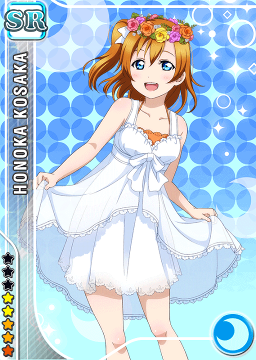 day 38: my sis did blue tix scouts on her account and she got a couple honokas, this one included..!! she is sooo pretty and graceful.. this set is just so nice esp unidolized w the white dresses and flower crowns!!