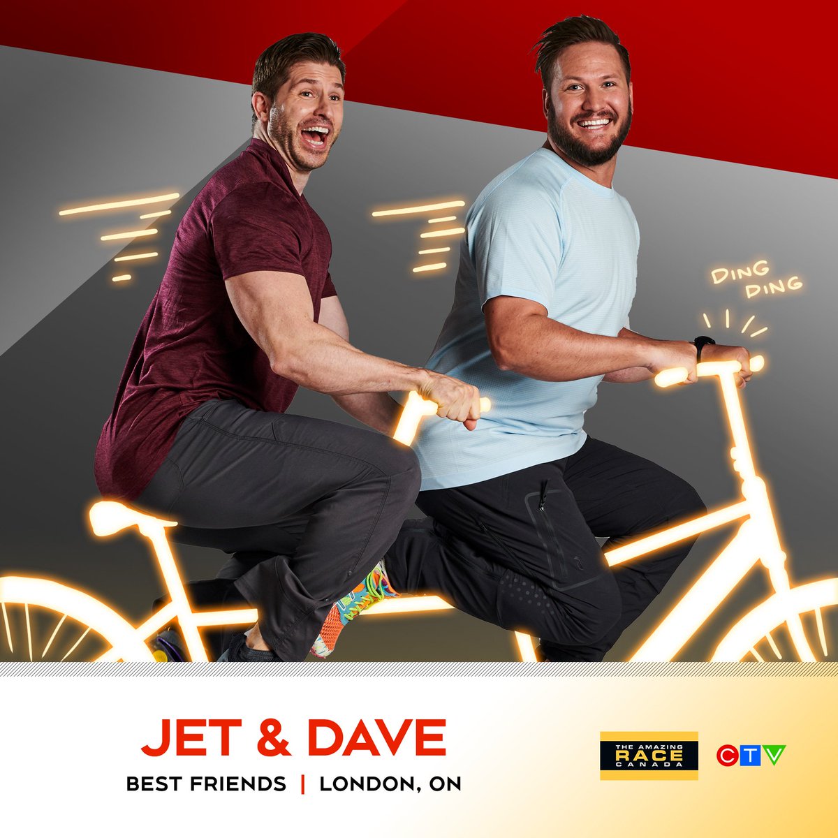 thejetblack's tweet image. This is a great photo of us.  Watch these two cuties this Tues on CTV 🤗😘
#JetAndDave
#amazingracecanada