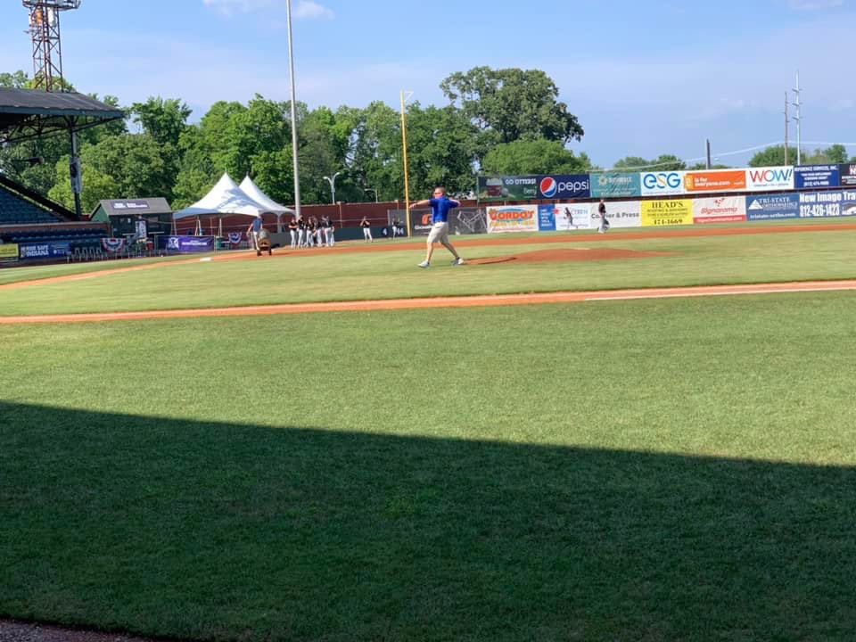 KinsellaMark's tweet photo. Got to throw out the 1st pitch today at historic Bosse Field. This is where A League of Their Own was filmed. https://t.co/iLr7xXdtFX
