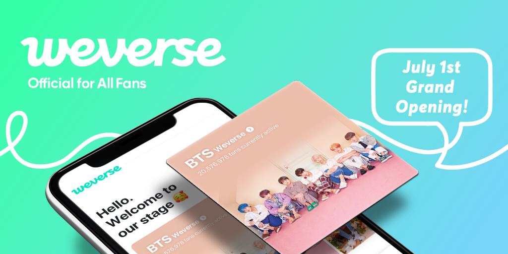 #BTSWeverse #GrandOpening 🎉

The official fan community, BTS Weverse is now open! 🙌
Interact closer with BTS members and fellow ARMY, and enjoy a variety of contents!

Simply log in to Weverse by using your account for Big Hit Shop, Armypedia, and Weply. 👌

#Weverse #BTS