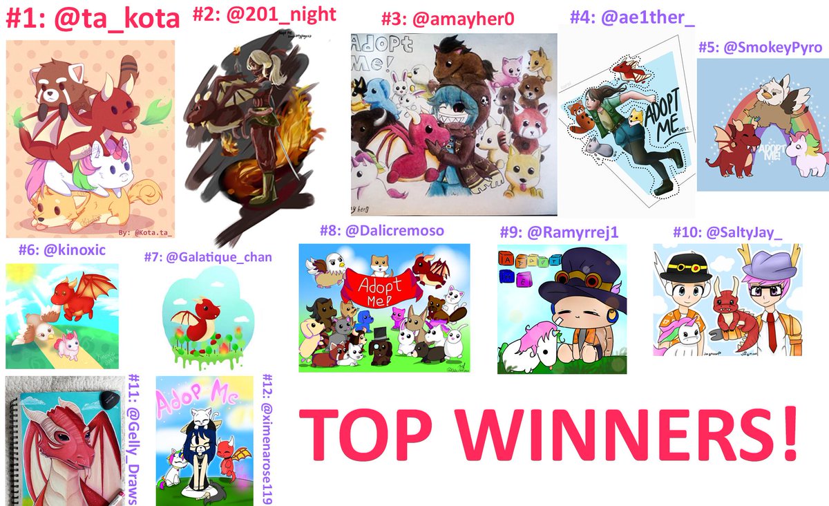 Fissy On Twitter Congrats To The Winners Of The Adoptmeart Contest Thanks Everyone Who Submitted There Were Over 1300 Amazing Submissions And We Reviewed And Loved Every Single One Top Winners - all adopt me ride a pet update codes 2019 ride a petadopt me roblox