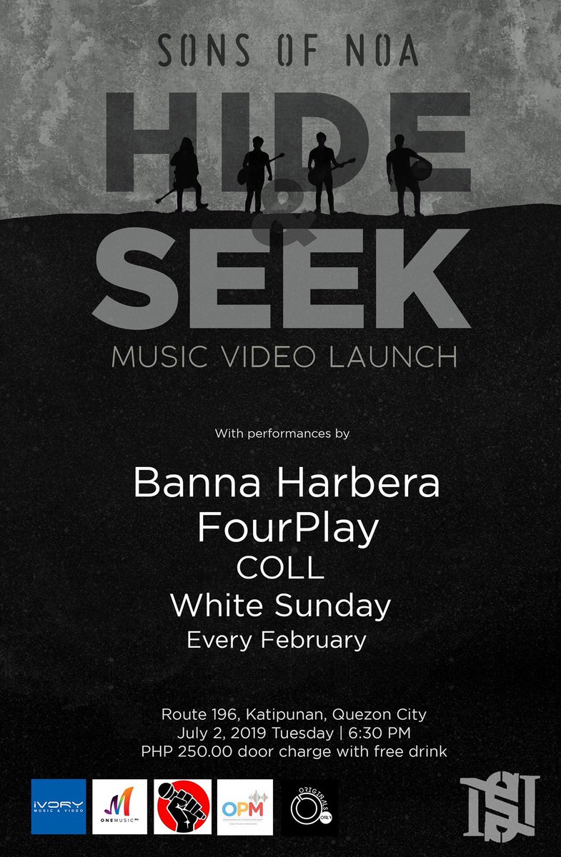 IvoryMusicPH's tweet photo. Catch you guys at @SonsofNOA’s “Hide & Seek” Music Video Launch TOMORROW (July 2, 6:30PM) at @route196rocks.
With special guest performances by @FourPlayMNL and @WhiteSundayPH
See you there!
Listen to #SonsofNOA’s #HideAndSeek on @Spotify_PH
https://t.co/nenstzzZWy https://t.co/oMUasJfTiz