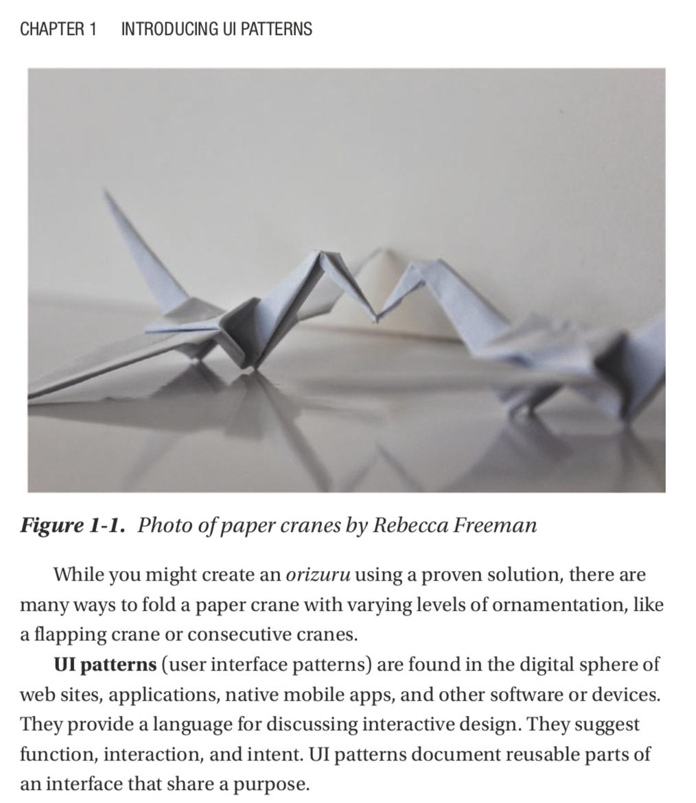 Screenshot of Practical UI Patterns for Design Systems ebook, showing a photo of a paper cranes by Rebecca Freeman.