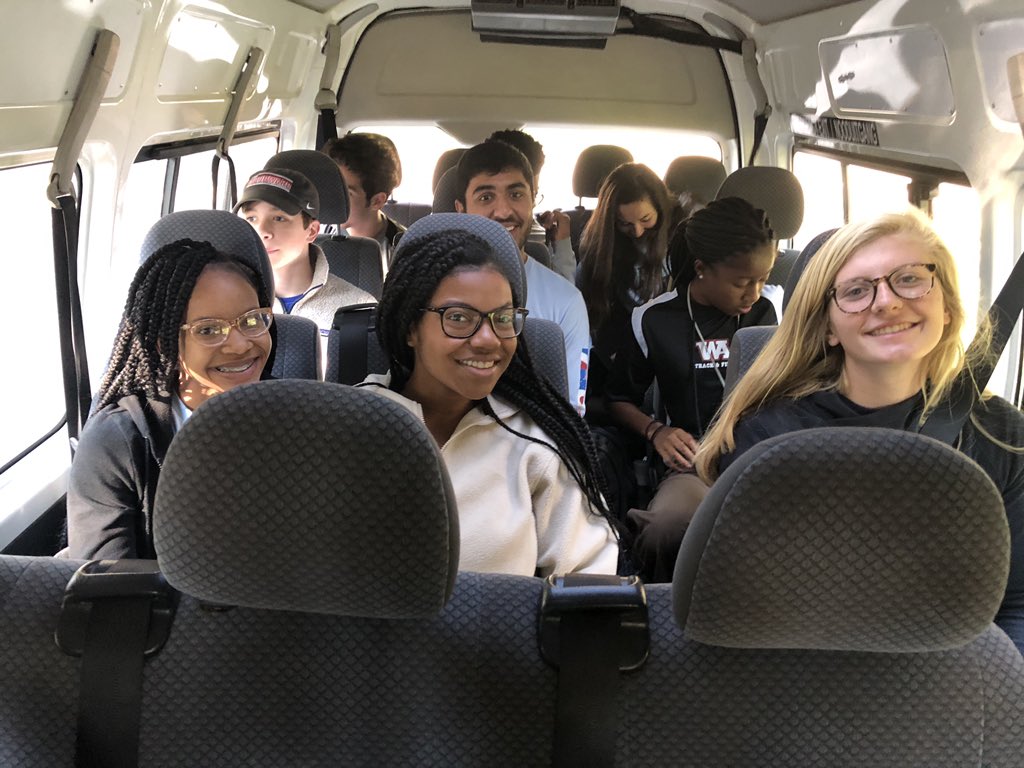 WoodwardAcademy's tweet photo. Shiny happy faces on the way to Terranova! #woodwardway #waserves @DavidAaronRoth https://t.co/B6bfqwrghQ