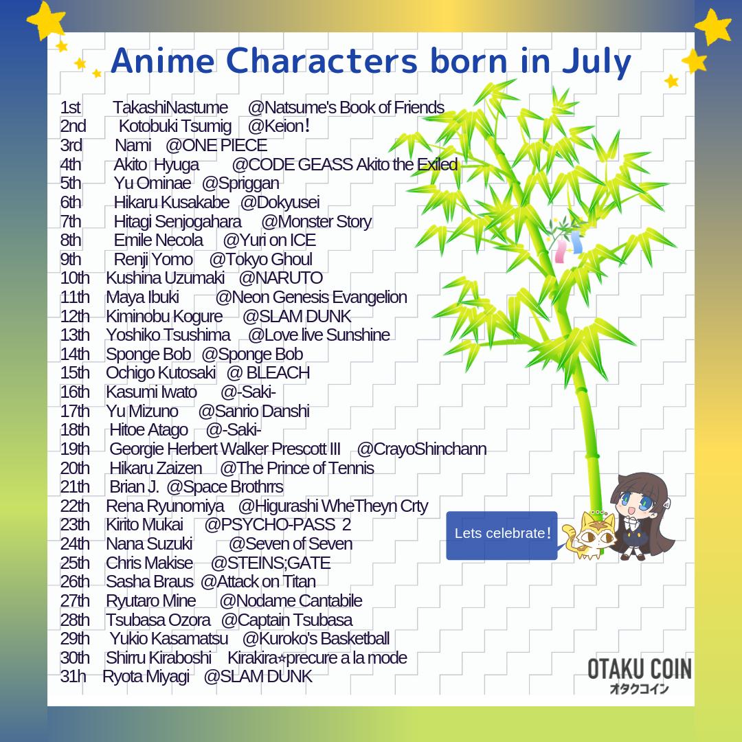 Otaku Coin on X: Here's a list of Anime characters born in July!🥳 Who's  your anime twin? #anime #birthday #naruto #bleach #shingeki #slamdunk  #onepiece #tokyoghoul  / X