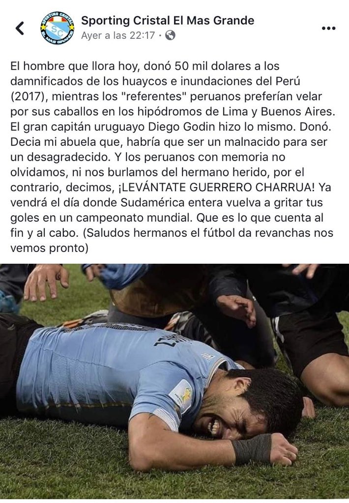 Los jugadores pasan. Las Copas tienen revancha a la vuelta de la esquina. Pero este tipo de reconocimiento nos deja tranquilos, tranquilos de que siempre hay un Uruguayo representándonos a todos.  Vamo arriba Uruguay. Vamo arriba <a href="/LuisSuarez9/">Luis Suárez</a> y <a href="/diegogodin/">Diego Godín</a>