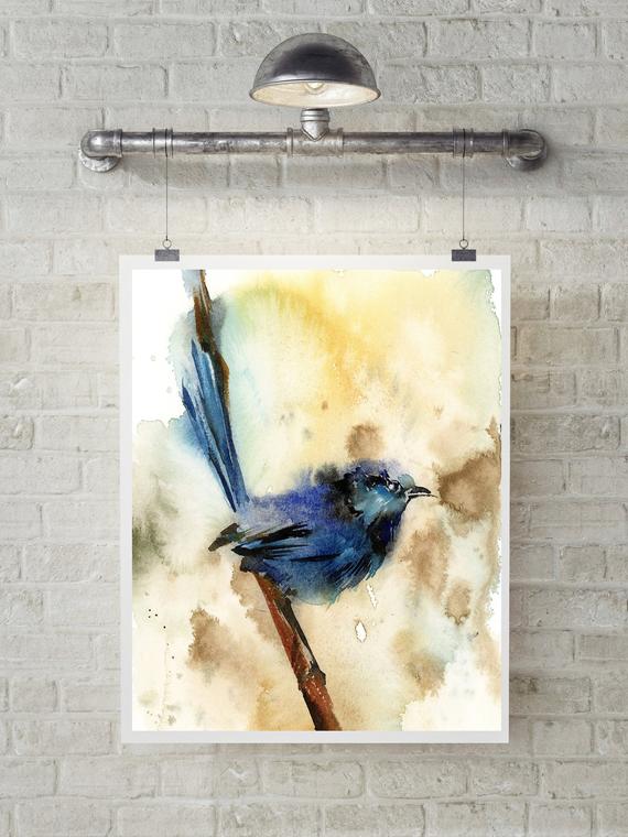 Blue wren bird art print, bird watercolor print, wren bird art, bird loose style painting art, modern bird wall art print #BirdArtPrint #WrenBirdArt 
$18.00
➤ goo.gl/MfjYUE