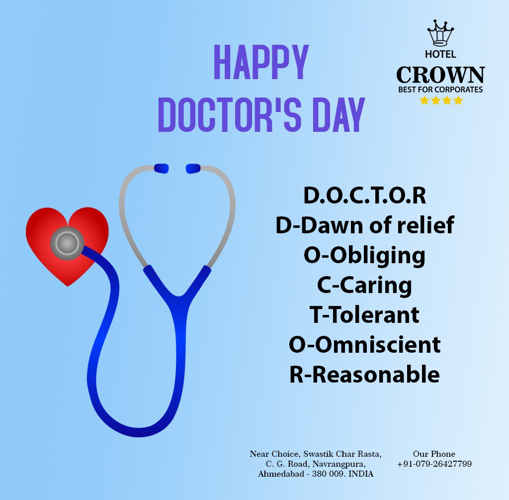 HotelCrown4's tweet photo. On this Doctor's Day, my best wishes to all the doctors of this country. 

We thank you for your selfless dedication and commitment towards serving humanity with compassion, empathy and care. 
#NationalDoctor'sDay
#doctorsday 

@HotelCrown4 
#Ahmedabad https://t.co/b9PxDXsYXk