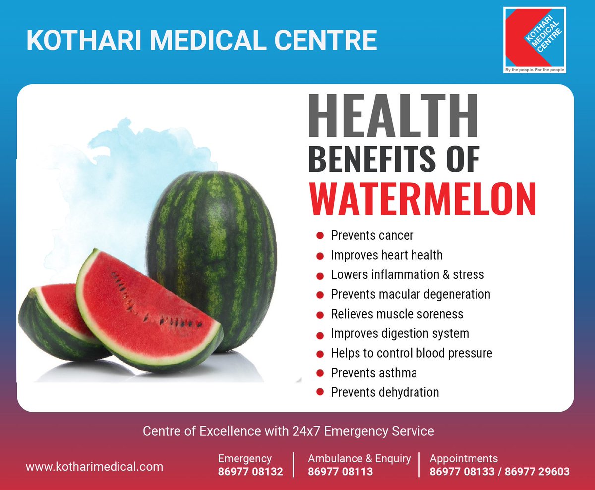 Watermelon is not only a thirst-quenching fruit on a hot day, it can also help you stay healthy.
#watermelon #benefitsofwatermelon #healthylifestyle #healthcare #Indianmedicalassociation #Kotharimedical